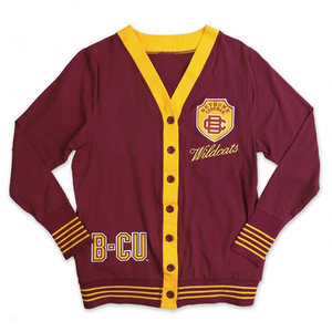 Bethune Cookman Wildcats Maroon Yellow V-Neck Cardigans Full Sleeve Button Front Embroidered Logo Women's Sweaters - Product Image 1