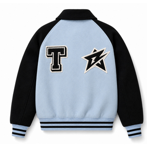 Light Blue Black Sleeve Varsity <b>Jacket</b> Men Preppy Style Embroidered Letter T <b>Star</b> Patch Zipper Front College <b>Jacket</b> - Product Image 2
