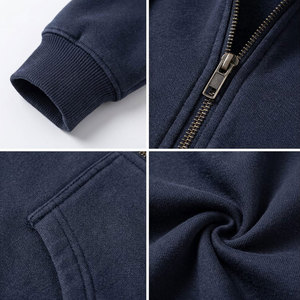 Women's <b>Navy</b> Blue Hooded Sweatshirt With Faux Fur Trim And Front Print Winter Zip-Up Jacket Regular Fit <b>Knitted</b> Cotton - Product Image 6