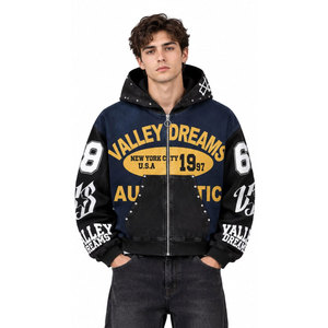 Valley Dreams Men's Hooded <b>Zip</b>-<b>Up</b> <b>Jacket</b> Streetwear Oversized 100% Cotton Fleece Front Logo Print Winter Wear Hoodies Pocket OEM - Product Image 2