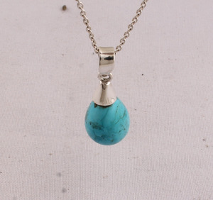 Pendentif goutte turquoise fait main en argent sterling 925, serti clos, style bohème vintage, pierre flashy en forme de larme, collier de 18 pouces - Product Image 5