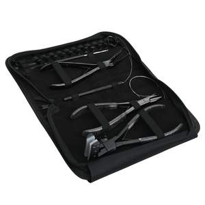 Kit de pinces pour extensions de cheveux noirs, comprenant une pince à presser les bandes, une pince à ouvrir et fermer les anneaux, des pinces de sectionnement et un outil à boucle et crochet - Product Image 1