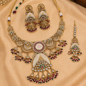 Ensemble collier et boucles d'oreilles pour femme JeweleMarket, plaqué or, avec cristaux et strass, style ethnique, pour mariage, fiançailles, anniversaire, cadeau, Maharashtra - Product Image 2