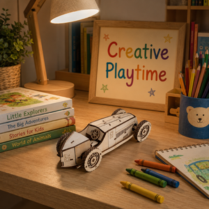 Modelo de Automóvil de Carreras Vintage Hecho a Mano en Madera Premium para Aficionados Creativos y Decoración |   Coche Retro Cortado con Láser - Product Image 3
