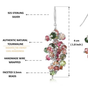 Pendientes Colgantes de Plata de Ley 925 con Turmalina en Racimo, Hechos a Mano con Cuentas, para Regalo de Boda, Aniversario o Fiesta - Product Image 2