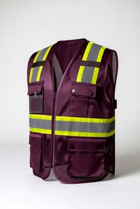 Chaleco de Seguridad Reflectante Color Granate con Paneles de Malla y Múltiples Bolsillos para Trabajos de Construcción y Tráfico - Product Image 3