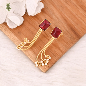 Stylish Garnet Hydro & Pearl Stone <b>Dangle</b> <b>Earrings</b> Handmade Brass Jewelry for Women - Product Image 3