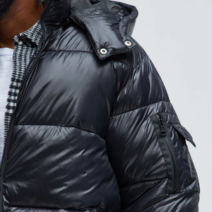 Veste matelassée unisexe sur mesure, style décontracté, col montant brillant, à capuche, vente en gros, toutes tailles - Product Image 3