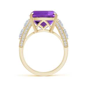 Women's Yellow Gold Amethyst <b>Ring</b> With Diamond Accents Geometric Design Classic Engagement Gemstone <b>Ring</b> - Product Image 3