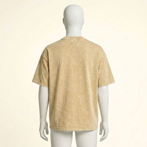 T-shirt en coton 220g délavé et écologique pour homme, coupe ample, col rond, manches décontractées, respirant, style jersey - Product Image 3