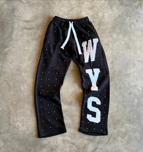 Pantalon de survêtement vintage en molleton de coton personnalisé pour homme, avec logo vieilli et strass, imperméable et respirant - Product Image 3