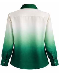 Camisa de Mujer con Botones y Manga Larga, Color Degradado de Blanco a Verde Esmeralda, Blusa Casual de Oficina, Fabricante de Ropa Personalizada OEM - Product Image 2