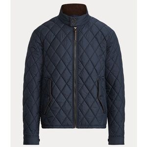 Men's Classic Diamond Quilted Full-<b>Zip</b> Winter Outerwear Jacket with Contrast Brown Corduroy Stand Collar Casual Winter Jacket - Product Image 2
