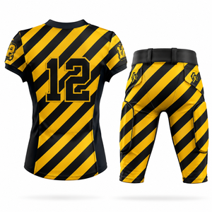 Uniforme de Fútbol Americano Personalizado para Hombre, Conjunto de Camiseta y Pantalones, Amarillo y Negro a Rayas, Número 12, Impresión por Sublimación, Poliéster Transpirable - Product Image 3