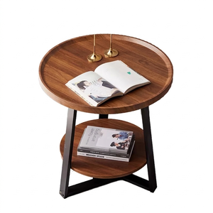 Contemporary Circular <b>Sofa</b> <b>Side</b> <b>Table</b> Double Layer Nightstand with Tray Metal and Wood Composite <b>Side</b> <b>Table</b> for Home Office - Product Image 2