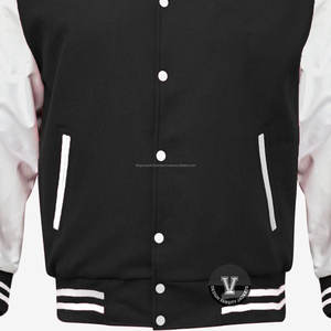 แจ็คเก็ตแขนหนังสีขาวขนแกะสีดำสไตล์คลาสสิกที่มีชื่อเสียงแจ็คเก็ตขนสัตว์และหนังแบบใหม่โลโก้ออกแบบได้ตามต้องการ - Product Image 4