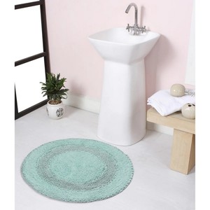 Round Cotton <b>Bath</b> <b>Mat</b> in Mint Green with Non-Slip Rubber Backing for Modern Home Use - Product Image 1