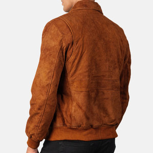 <b>Men's</b> Brown <b>Suede</b> Bomber <b>Jacket</b> Turn-down Collar Button Closure Casual Autumn Wear Regular Fit - Product Image 5
