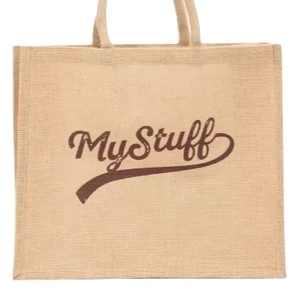 Sac fourre-tout bohème en jute tissé My Stuff, réutilisable, écologique, pour la plage, avec logo personnalisé, fermeture ouverte, motif imprimé, unisexe - Product Image 1