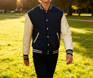 Blouson universitaire personnalisé en chenille, 100 % laine, col montant, manches en cuir, grande taille, style baseball, pour la vente en gros - Product Image 2