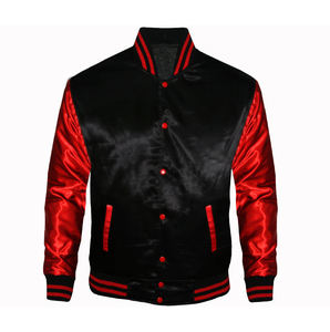 Satin Varsity <b>Jackets</b> 100% Polyester Black And <b>Red</b> Satin Baseball <b>Jacket</b> Custom Satin Varsity <b>Jackets</b> - Product Image 1