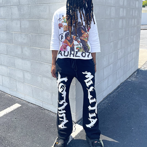 T-shirt court blanc oversize pour homme Aurlot, imprimé graphique vintage, ourlet brut, manches courtes, col rond, streetwear, hip hop, décontracté - Product Image 3