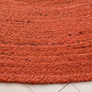 Tapis rond en jute couleur unie style bohème avec dos antidérapant, design tressé pour salon, orange - Product Image 2