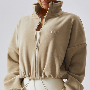 Veste polaire personnalisée avec logo, coupe ajustée, pour femme, vert lime, fermeture éclair intégrale, col montant, sweat-shirt, ourlet réglable à boutonnière, manteau d'hiver - Product Image 3