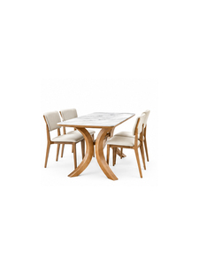 Modern Midcentury Rectangular <b>Dining</b> Table With Marble Top And Wooden Legs 4 Seater Stable Design Home Furniture Set - Product Image 3