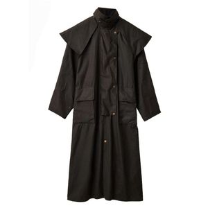 Manteau long imperméable en oilskin avec doublure en coton ou en catsol, capuche amovible, veste et gilet en oilskin pour l'équitation - Product Image 1