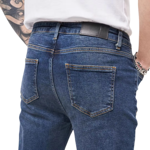 Jean slim homme en denim bleu foncé extensible, taille mi-haute, coupe affinée, style décontracté chic et polyvalent - Product Image 6