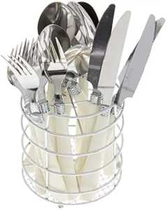 Sleek Chrome Round Wire Cutlery Holder Perforated Metal Base Silverware Stand Kitchen Utensil Spoon Fork Chopstick Drying Rack - Product Image 5