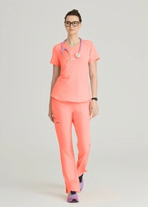 Women's Eco-Friendly Medical <b>Scrub</b> Set V-Neck Stretch Woven Polyester/Cotton <b>Uniform</b> <b>Scrub</b> Tops Needle Detection Custom Hospital - Product Image 5