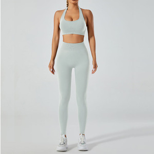 Sports Two Piece Suit Women's Sleeveless High Elastic Gym Tight Workout Clothing <b>Seamless</b> Women Workout Sets Fitness Yoga Set - Product Image 3