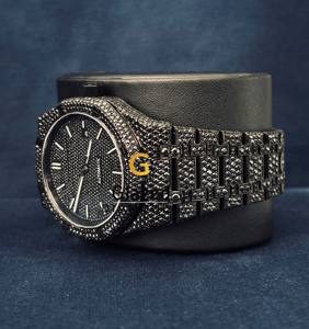 Montre Hip Hop de Luxe en Acier Inoxydable Sertie de Diamants Moissanite Noirs Ronds Brillants VVS - Product Image 6