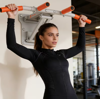 Stand Dip Bar Aluminium Alloy yang Dapat Disesuaikan dengan Pegangan Oranye Anti-Selip untuk Latihan Kekuatan di Rumah, Lebar 50cm, Panjang 84cm