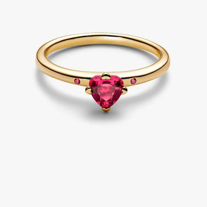 Elegante Anillo Minimalista de Lujo para Mujer en Oro de 18K con Rubí en Forma de Corazón, Engaste de Puntas y Piedras Laterales Certificadas IGI - Product Image 1