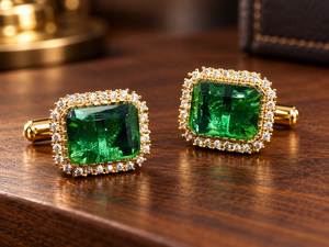 Boutons de manchette de luxe OEM ODM en émeraude verte, créés en laboratoire, accessoires de costume de mariage en gros - Product Image 3