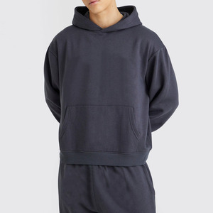Ensemble de survêtement décontracté gris foncé à capuche pour homme, manches longues, couleur unie, coupe ample, automne, 100 % coton respirant, sweat-shirt et pantalon - Product Image 3