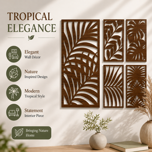 Conjunto de Arte Mural Tropical de Madera con Corte Láser de Lujo, con Patrones de Palmeras y Botánicos |   Elegantes Paneles Decorativos Hechos a Mano para Interiores - Product Image 5