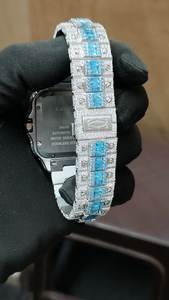 Reloj Cuadrado de Acero Inoxidable con Incrustaciones de Diamantes Azules VVS Moissanite al por Mayor |   Reloj Analógico de Cuarzo de Lujo Personalizado de Estilo Hip Hop - Product Image 2