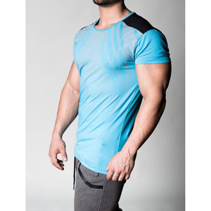 Camiseta Deportiva de Manga Corta Azul para Hombre, de Secado Rápido, con Patrón Tejido, Corte Ajustado y Cuello Redondo - Product Image 2