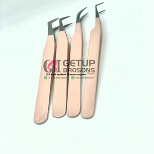 Pinzas de Extensión de Pestañas Curvas de Acero Inoxidable de Alta Calidad con Recubrimiento en Polvo Color Durazno de 90 Grados, Marca GETUP BROSONS - Product Image 1