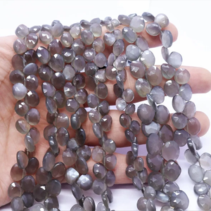 Perles de pierre de lune grise naturelle en forme de cœur, 7mm 8mm, facettées, percées sur le côté, pour la fabrication de bijoux, en vrac, prix de gros - Product Image 1