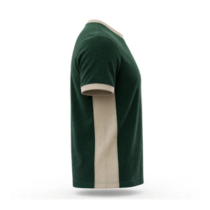 T-shirt vert à manches courtes pour homme, col rond, couleur unie, coupe oversize, tricoté, avec bordure contrastante, 100 % coton écologique 320g - Product Image 3
