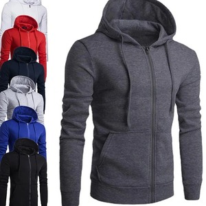 Men's Slim Fit Hooded Zip-Up Sweatshirt Solid Color Casual Autumn Wear Knitted Fleece Pocket Design Regular Sleeve - Product Image 1