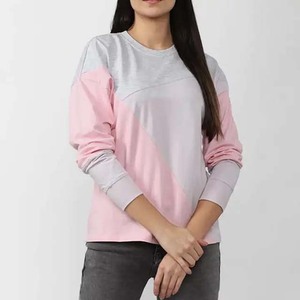 Sweat-shirt à col rond à manches longues pour femme, design asymétrique, décontracté, brodé, hiver, rose, gris, tricoté - Product Image 3