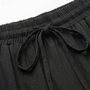 Women's Black <b>Elastic</b> Waist Ankle-Length Straight <b>Skirt</b> With Drawstring Minimalist Design Chiffon Fabric Comfortable Wear All - Product Image 4