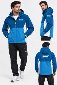 <b>Men</b>’s Blue Color Block Hooded Shell <b>Jacket</b> <b>Lightweight</b> Outdoor Windbreaker with Mesh Lining Zip Pockets and Adjustable Cuffs - Product Image 6