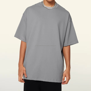 เสื้อยืด100% ผ้าฝ้ายถักลายโอเวอร์ไซส์สำหรับผู้ชายทรงหลวมผ้าถักลายตามสั่งจากผ้าฝ้าย345แกรม - Product Image 1